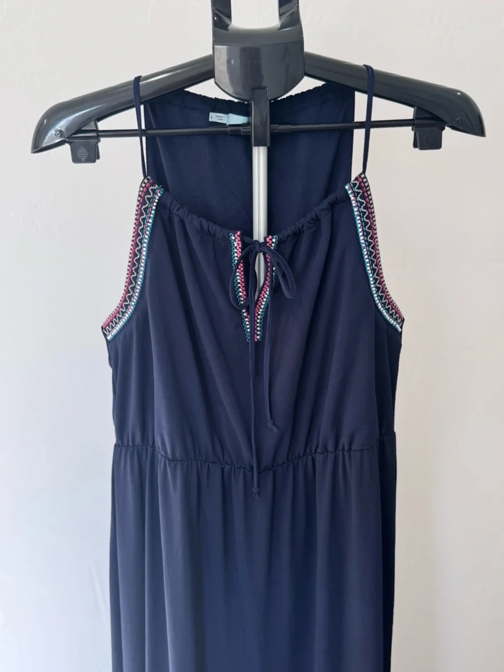 Maurices Navy Sleeveless Maxi Dress with Embroidered and Beaded Trim, Size Large - Picture 1 of 9